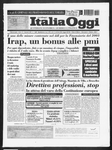 Italia oggi : quotidiano di economia finanza e politica